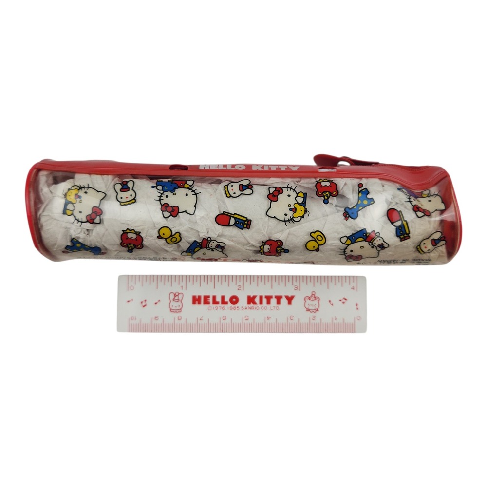 Vintage 1985 Hello Kitty Pencil Case‎ & Ruler Set Sanrio Made in Japan Red Clear